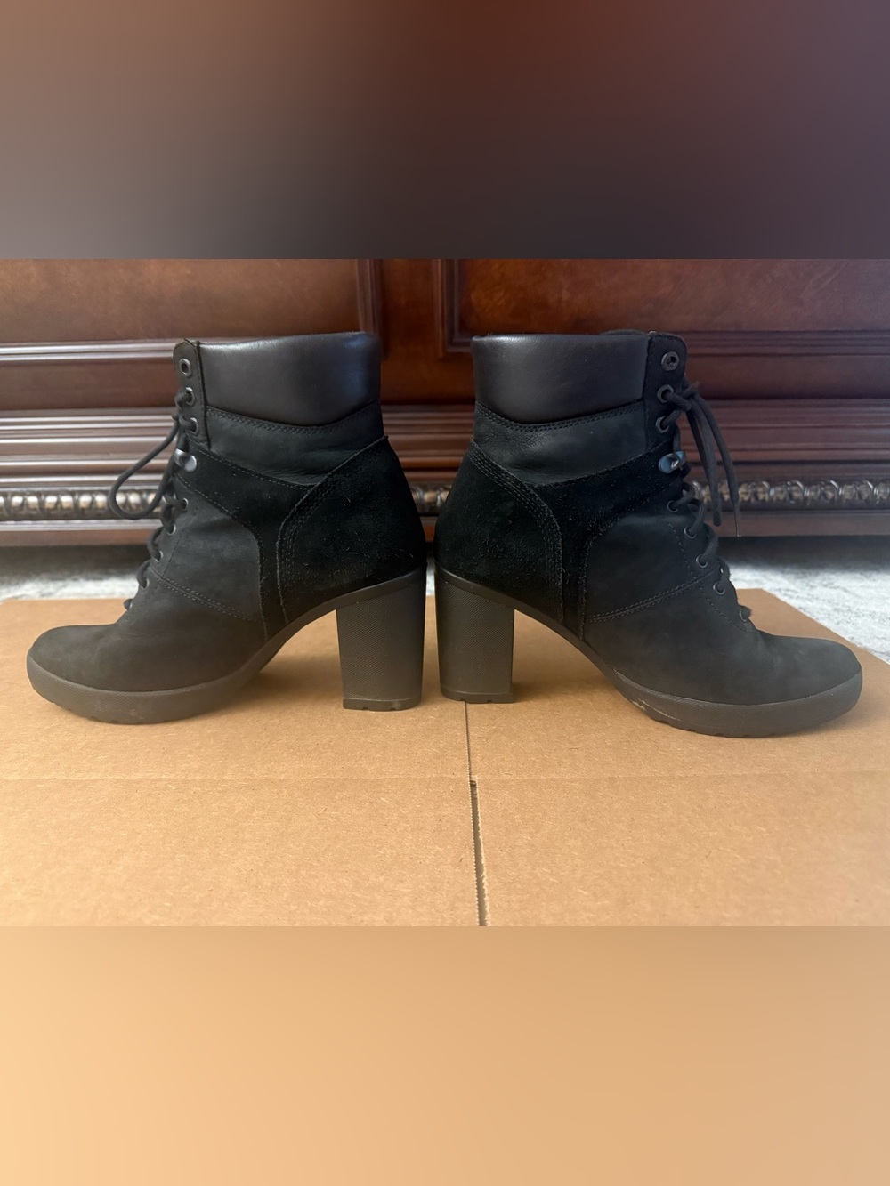 Timberland Women’s Black Suede Block Heel Ankle Boots - Stylish Everyday Comfort